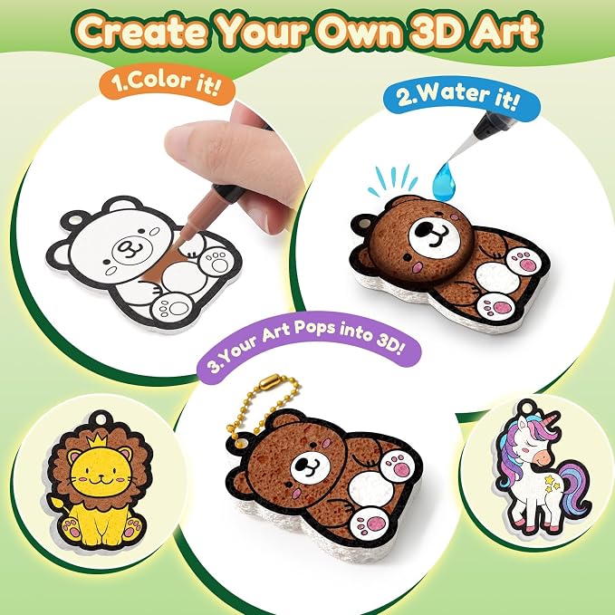 Magic Puffs Paint 3D Art Crafts Kit, Back to School Supplies Gifts for Kids | 19 Mess-Free Paint by Number Crafts for Kids Ages 4-8, DIY Color Inflate Activity, Gift for Girls Boys Ages 4-12