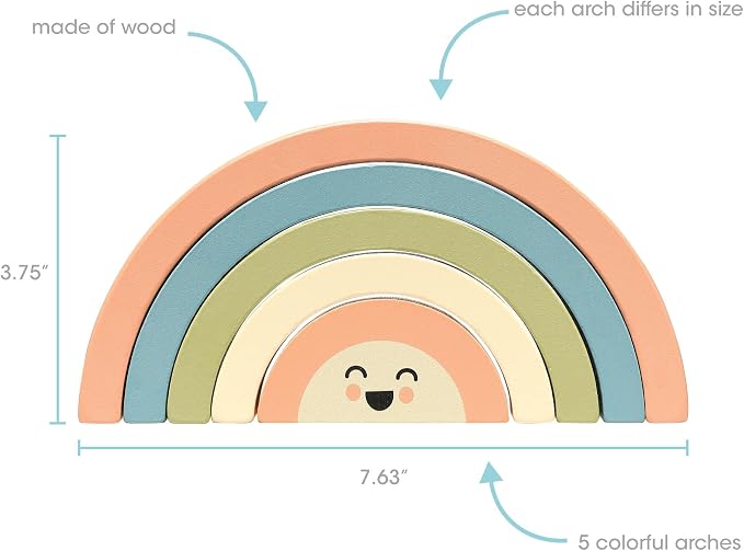 Pearhead Wooden Arch Rainbow Stacking Toy, Montessori Baby Stacker | Neutral Rainbow Arches, Sorting And Balancing Play, Fine Motor Practice, Nursery Decor, Baby Toddler Toys, Ages 12M+