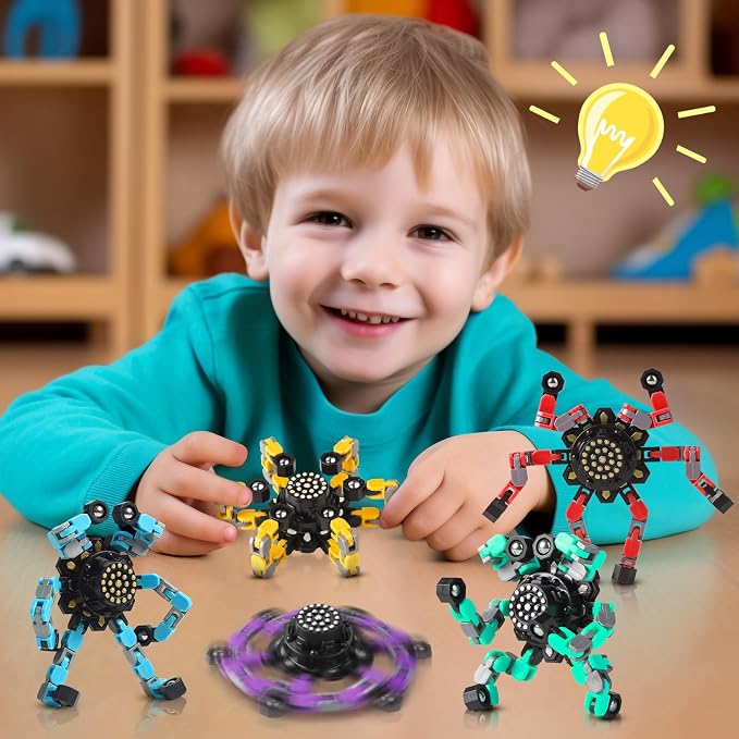 5 Pcs Transformable Fidget Spinners Toys for Kids and Adults, Stress Relief Sensory Toys for Boys and Girls Fingertip Gyros for ADHD Autism Quiet Airplane Travel Toys Essentials Party Favors