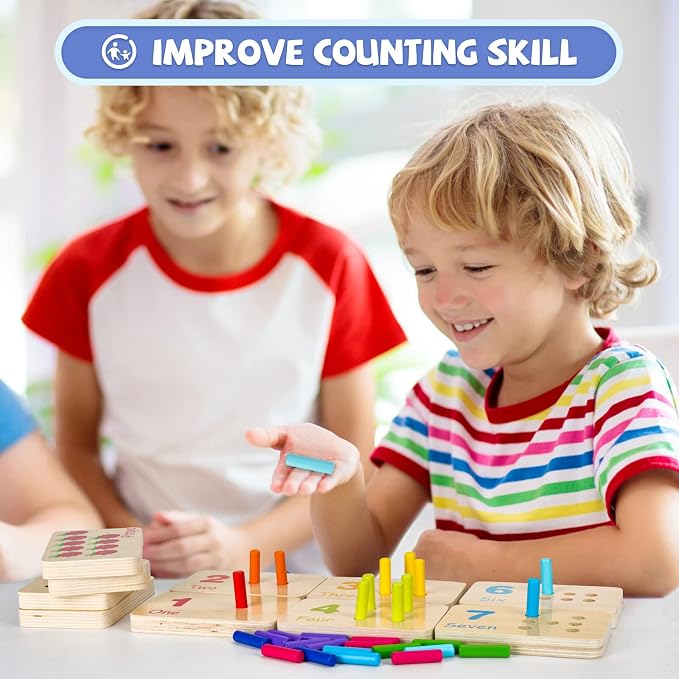 Wooden Montessori Number Blocks for Kids, Counting Peg Board for Kids Age 3 4 5,Preschool Learning Toys,Ideal for Kids 3 4 5 Years Old