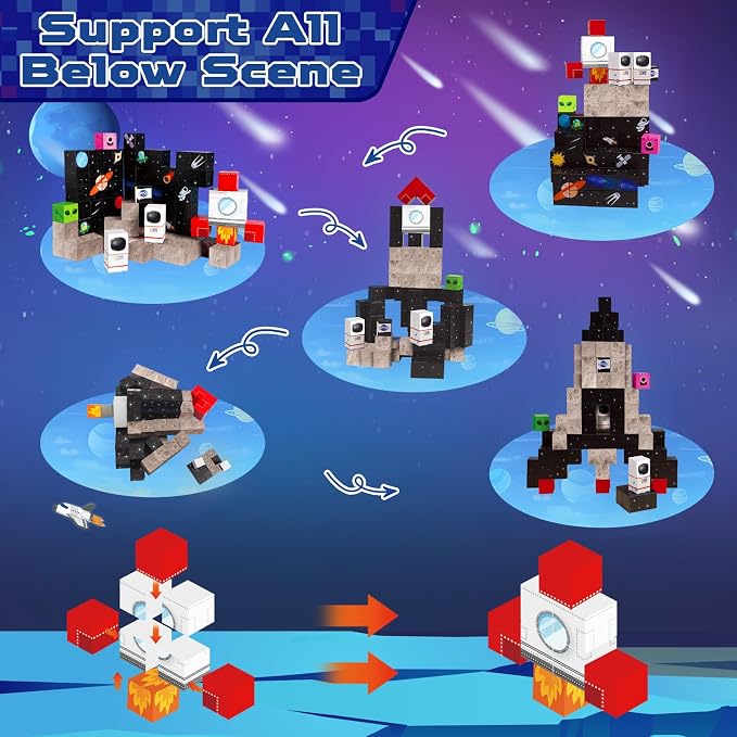 Annexfun Magnetic Blocks-100PCS Magnetic Building Blocks,Space Rocket Magnetic Tiles Cubes 2026 Upgraded STEM Game, Christmas Birthday Gifts for 3 4 5 6 7 8 9 10 Year Old Boys and Girls