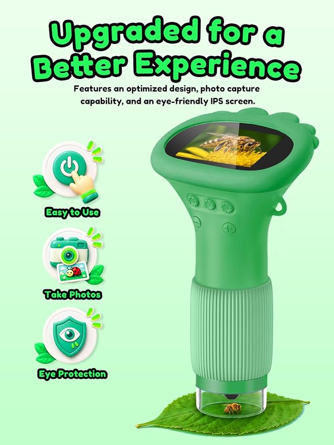 Acoath Microscope for Kids, 1000X Handheld Digital Miniscope with 2.0" Screen, Portable Pocket Microscope Education Toys Birthday Gifts for Age 3 4 5 6 7 8 9 10 Girls Boys-Green