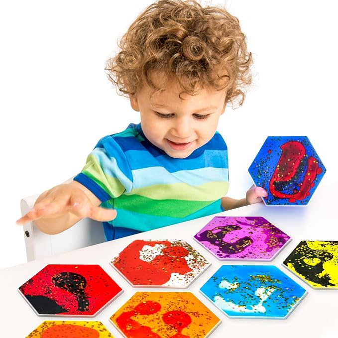 Liquid Sensory Soft Gel Toys - Set of 12 - Hexagonal | Sensory Fidget Toys, Water Sensory Toys, For Nursery, Playroom, For Toddlers and Kids with Autism