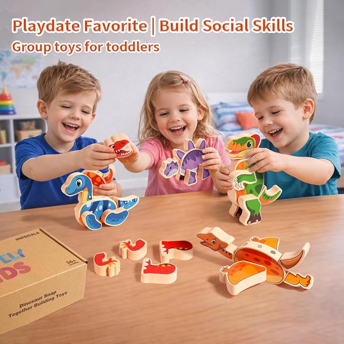 INIFEIDALA Magnetic Wooden Dinosaur Building Blocks, Ages 3-6 | Take Apart, STEM Montessori Educational Toy, Fine Motor Skills Development, Hand-Eye Coordination