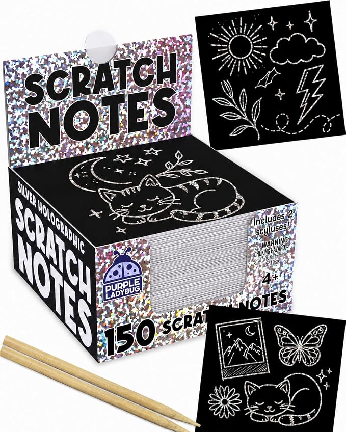 Scratch Notes - Silver Holographic Scratch Art Paper for Kids