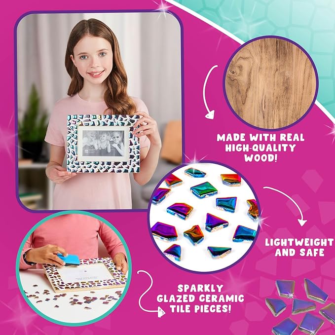 Decorate Your Own Mosaic Picture Frame Craft Kit for Girls Ages 8-12 | Mosaic Tiles, Arts & Crafts for Girls Ages 6-8, Birthday Gift, Creative Learning, Family At Home Activity