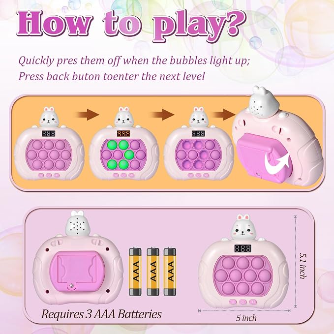 GAPER GO Fast Push Pop Game - Light Up Fidget Toy for Kids, Handheld Sensory Puzzle Game, Christmas Birthday Gifts for 3-12 Year Old Boys & Girls (Rabbit)