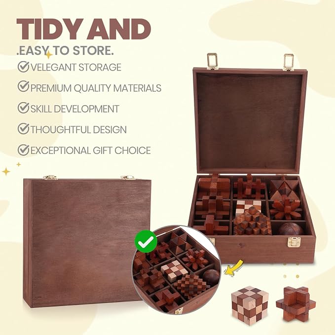 Mytothfy Wooden Brain Teaser Puzzles for Adults Teens, 3D Puzzle Game Toys | Brain Teaser Puzzles with Wooden Box, Unlock Interlocking Puzzle for Teens Adults, IQ Education Smart Toys, Party Favor