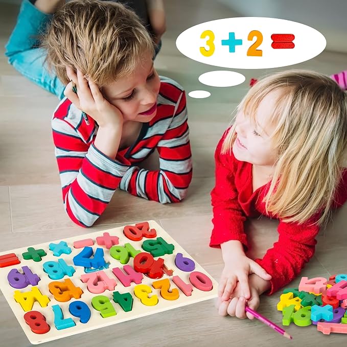 Attmu Wooden Puzzles for Toddlers, 2 Pcs Alphabet ABC Shape Number Puzzle | Learning Toys for Kids Preschool Educational Activities Toddler Gift Toys for Girls Boys Christmas Valentines Easter