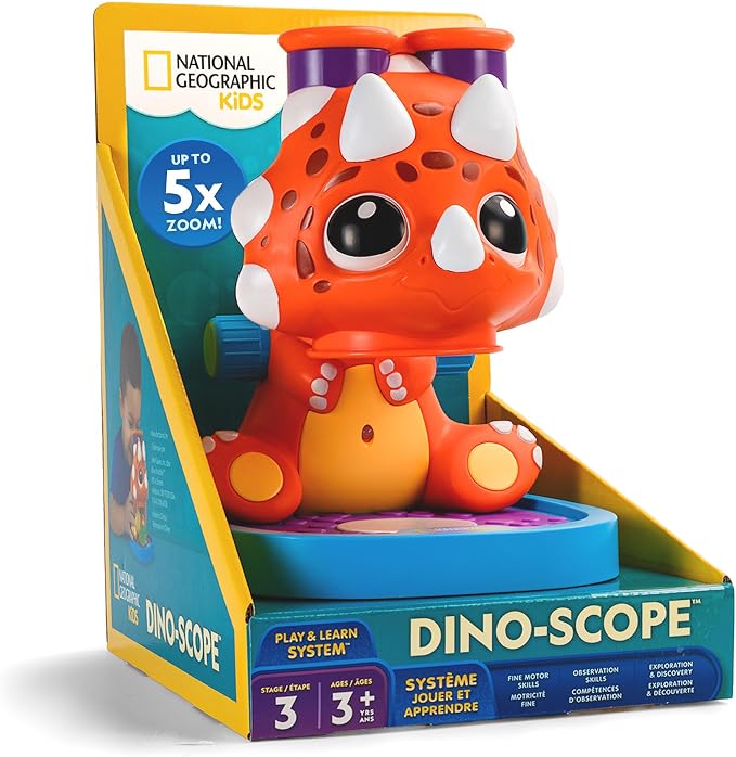 National Geographic Kids Microscope Toy Science Kit, Dino-Scope for Age 3+ | Microscope for Kids Ages 3+ with 5x Magnification, LED Light, Wide Field of View, Focus Knob, Toddler STEM Activities