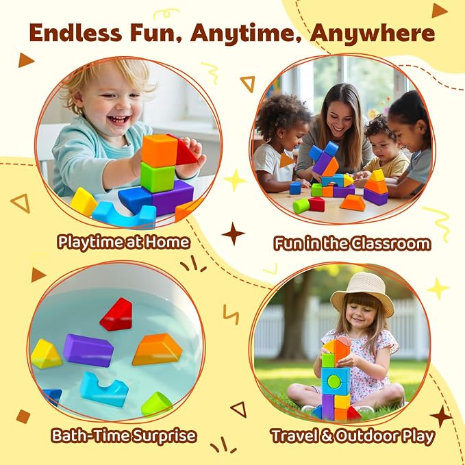 Pairez Toys Large Magnetic Building Blocks, 3D Shapes for Kids 3+ | 21 PCS Blocks, 6 Colors & 6 Shapes, Creative Open-Ended Play, Educational Learning Magnet Toy, Holiday Gift for Boys & Girls