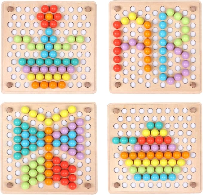 QZMTOY Wooden Peg Board Beads Game, Learning Montessori Toys,Color Sorting Stacking Matching Toys for Toddlers, Counting Toy for Kids, Educational Games for Fine Motor Math, Gift for Girls and Boys