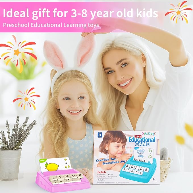 DEGIDEGI Educational Toys for Kids Ages 3-8, Matching Letter Spelling Game ABC Learning, Learning Toys for 4-7 Year Old Girls,Christmas Birthday Party Gifts for 3 4 5 6 7 8 Year Olds Girls Pink