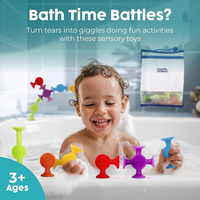 BUNMO Bath Toys Suction - Connect, Build, Create - Bath Toys - Hours of Fun & Creativity - Fine Motor Skills - Stimulating Sensory Toys - Non-Mouthable Toy 3+ - Textured 44 Pack