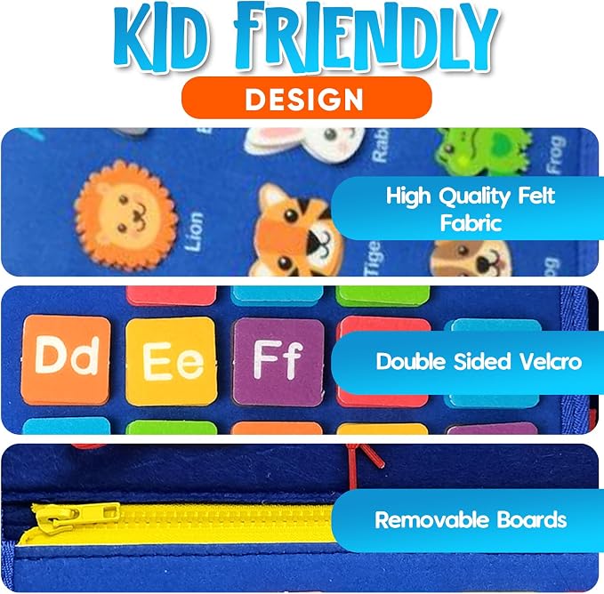 Montessori Busy Book for Toddlers 1-4 Years – Felt Quiet Book & Busy Board with 8 Pages, 21-in-1 Activities – Alphabet, Numbers, Colors, Shapes, Animals – Travel Toy for Boys & Girls