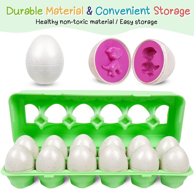 Dinosaurs Eggs,Egg Toys for Toddlers,Montessori Geometric Egg Puzzle Toy Early Educational Learning Color Sorting & Shape Matching Easter Basket Stuffers Gifts for Boys Girls