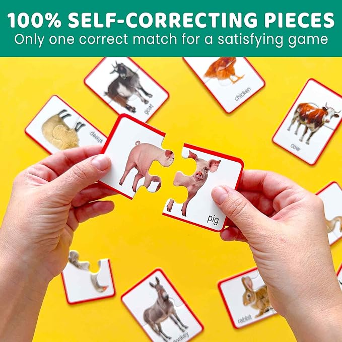 Puzzles for Kids Ages 2-4 - 16 Matching Kids Puzzles Ages 3-5 | 100% Self-Correcting Educational Puzzles with 16 Realistic Farm Animals - 32 Pieces Memory Matching Games for Boys and Girls