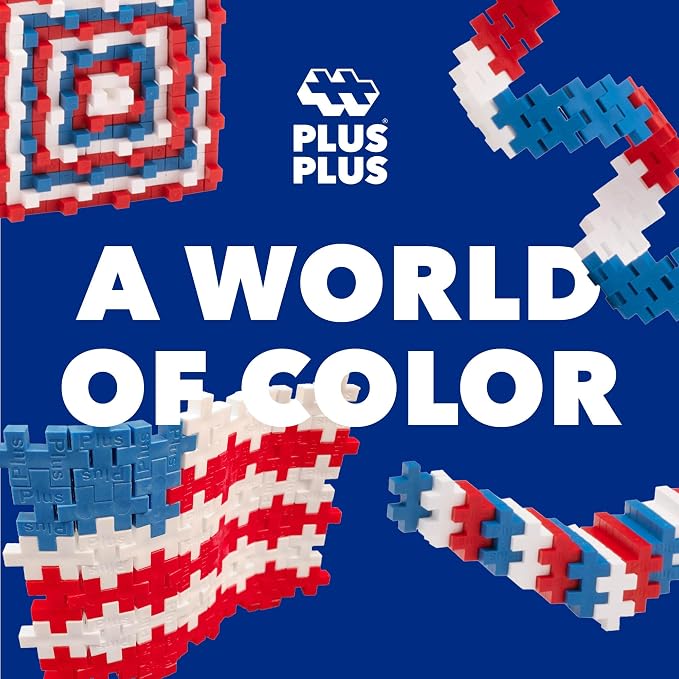 PLUS PLUS Patriotic Mix Tube - Mini Interlocking Building Blocks Set | Roadtrip Essentials for Kids, Sensory Bin Fillers, Math Manipulatives, Classroom Must Haves, Kids Airplane Activities