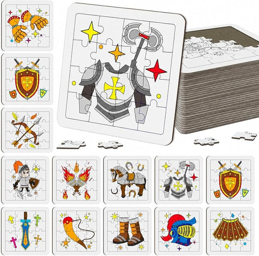 Cinrobiye 24 Pcs Armor of God Coloring Jigsaw Puzzles Bulk Medieval Knight Puzzle Crafts with Color Pens Religious Bible Gifts for VBS Sunday School Church Art Projects Christian Party Favor Supplies