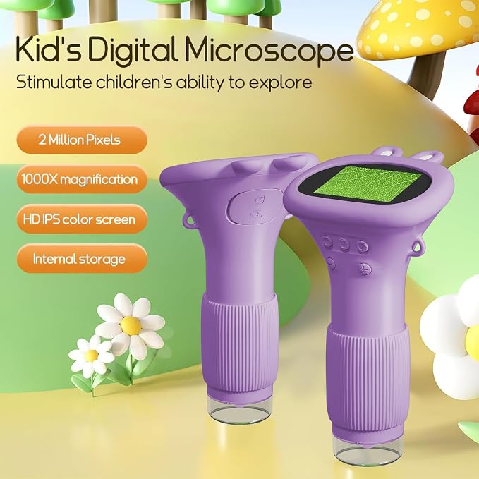 WINWEND Kids Microscope Pocket Microscope -1000X Portable Microscope for Kid | Photo and Video Mini Microscopes | 2'' Digital Little Scientist Microscopes for 3-10 Age Years Old Boys Girls Toys Gifts