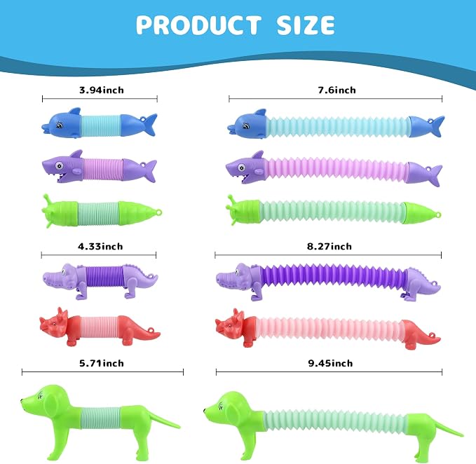 20 PCS LED Animal Pop Tubes Fidget Toys, Party Favors Toddlers Kids Travel Entertainments, Classroom Prizes,Carnival Prizes,Piñata Stuffers,Stress Relief Sensory Toys for Kids 3-8