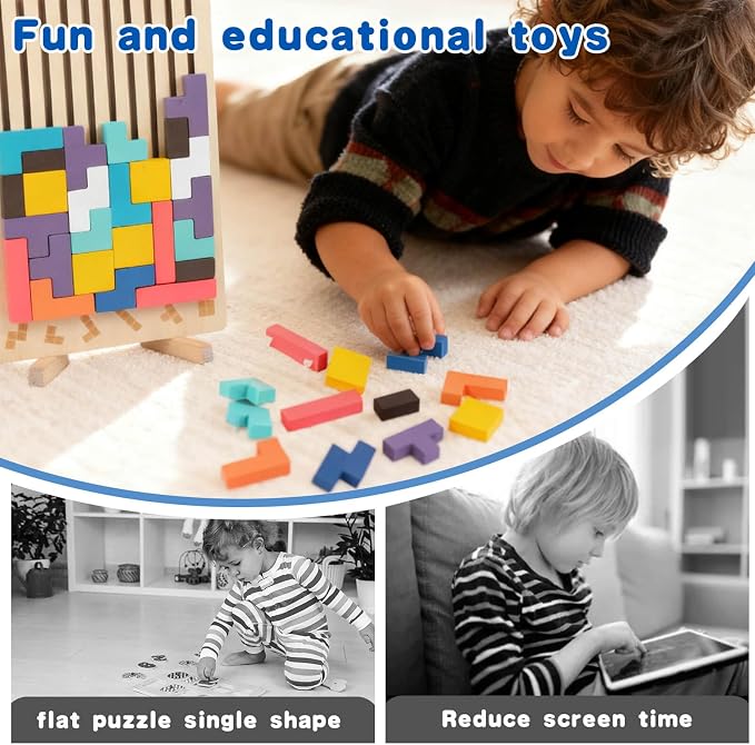 Wooden Colored 3D Russian Block Stacking Puzzle, Montessori Educational Toy Gifts for Toddlers Ages 3+ Fun Brain Teasers Family Board Game and Classroom Activities