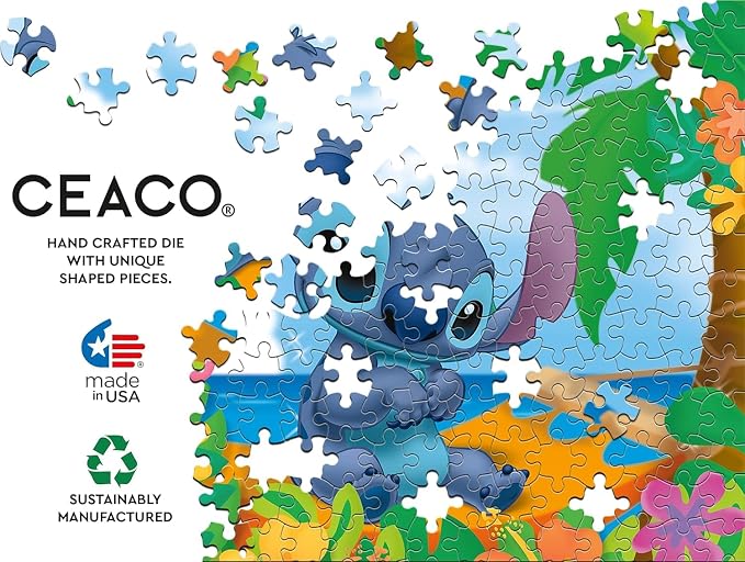Ceaco - Disney Flower Power Stitch - 200 Piece Puzzle for Kids Ages 8-10 | Official Disney Licensed Art, Made in the USA, Recycled Board,15 in x 11 in