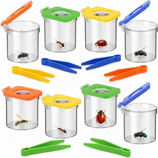 Halloscume 8 Pack Bug Catcher for Kids Bug Viewer with Tweezers Magnifying Insect Observation Containers Cage Jar for Science Nature Exploration Collecting Kit