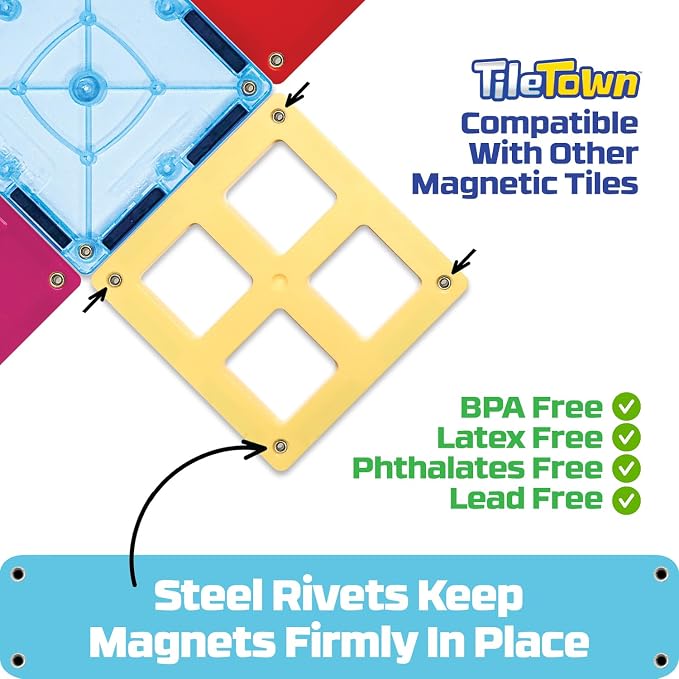 Tile Town Bluey Heeler Family Home Magnetic Tile Set, 52 Pieces | Includes Bluey & Bingo figures, action tiles, 1 vehicle; STEM building toy for kids ages 3+