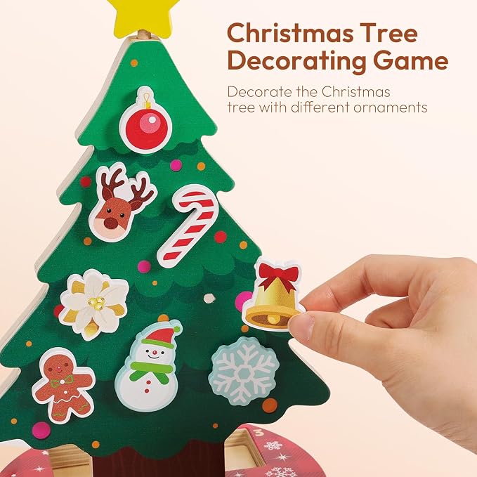 Magnetic Christmas Tree Toy for Toddlers, Montessori Toys for 3 4 5 6 Year Old, Wooden Color Sorting & Stacking Toys, Fine Motor Skills Sensory Toys, Christmas Decorations STEM Gifts for Kids