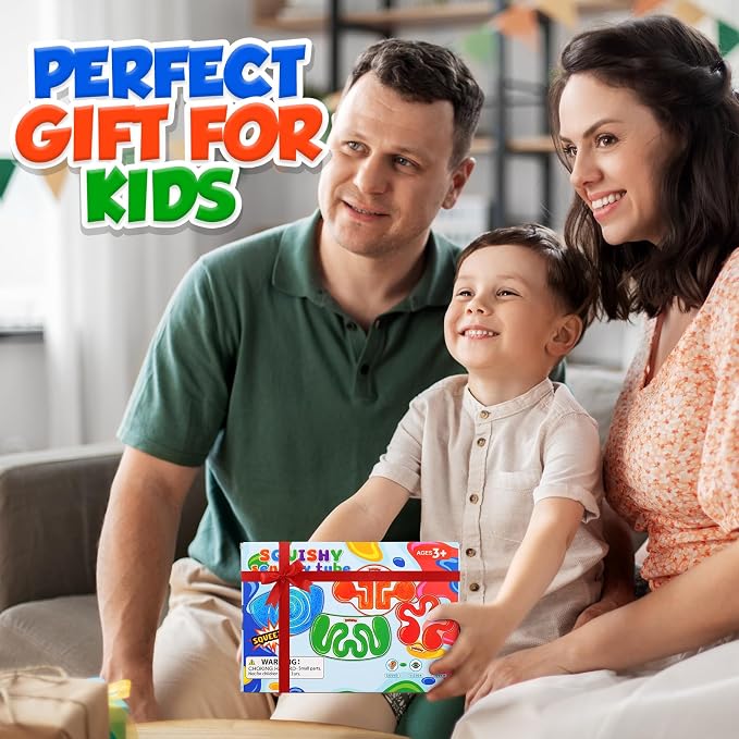 Squishy Sensory Toys for Kids: 4 Pack Fidget Sensory Maze for Autism | Stress Relief Toys for Calm Down, Squeeze Fidget Toy Filled Goo, Glitter, Prizes for Kids Classroom, Goodie Bags Stuffers
