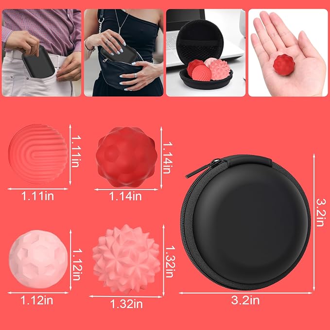 BUSOHA Silicone Magnetic Fidget Balls - 4 Pack Fidget Toys for Adult | Four Unique Textures Sensory Support,Quiet and Silent Stress Relief,Lightweight,Office,Travel,Autism,Anxiety,ADHD