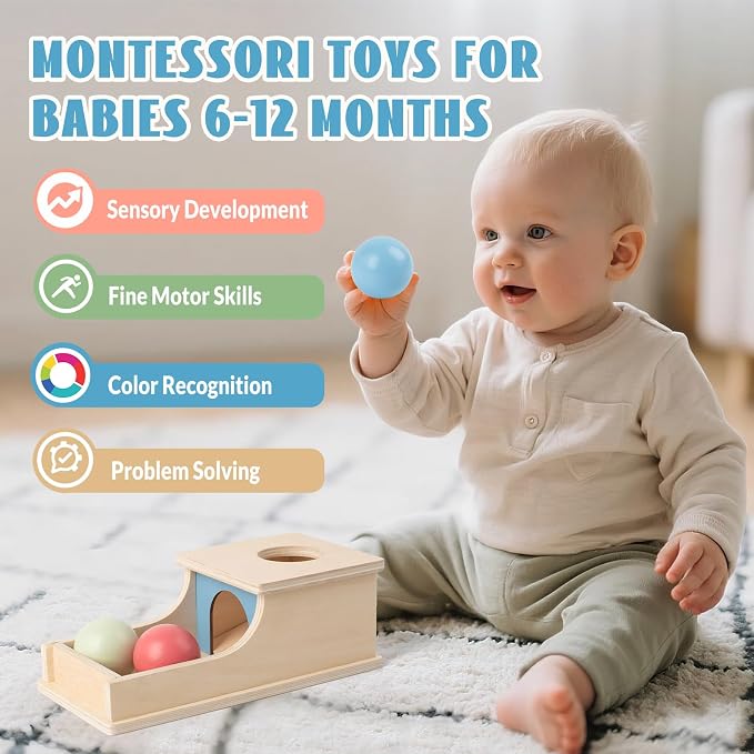 Busy edition Montessori Toys for Babies 6-12 Months, 9 Month Old Baby Toys | Wooden Object Permanence Box, Preschool Developmental Toy for Infant, Toddler Ball Drop Toy Girl Boy Gift