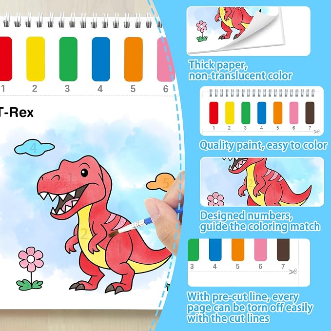 SOCOLER Paint with Water Coloring Books for Toddlers, Dinosaurs Theme Mess Free Watercolor Painting Papers for Kids Water Color Paint Kit Art Craft Birthday Gift for Ages 1-3, 4-8