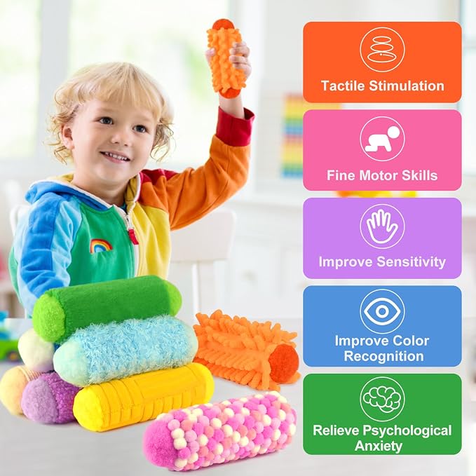 8 PCS Sensory Toys Assorted Textured Exercise Sensory Bar Toys for Kids Baby Classroom Preschoolers Kindergarten Autism Educational