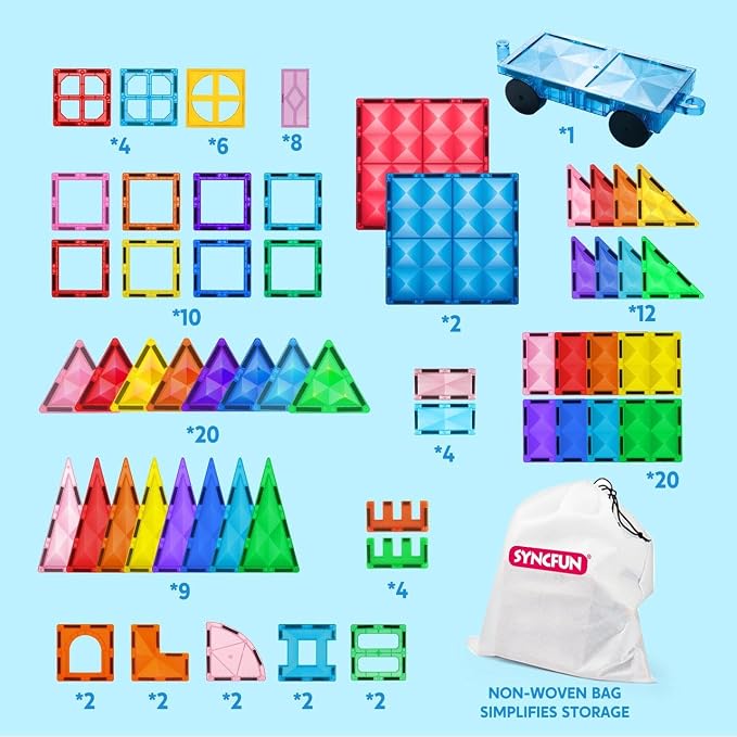 SYNCFUN 110PCS Magnetic Building Tiles - 3D Magnet Tiles with Vehicle - Construction Blocks Set for Kids - STEM Sensory Learning Educational Toys Birthday Gift for 3 4 5 6 7 Year Old