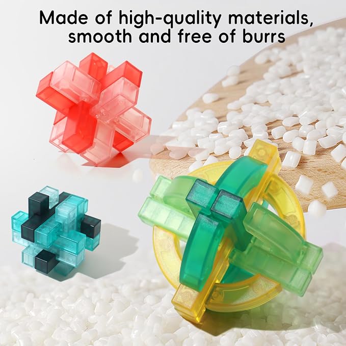 9 PCS Colorful Translucent ABS Luban Lock Set, Brain Teaser Puzzles for Kids Teens Adults, Interlocking Disentanglement Mind Puzzles, Montessori STEM Educational Toys