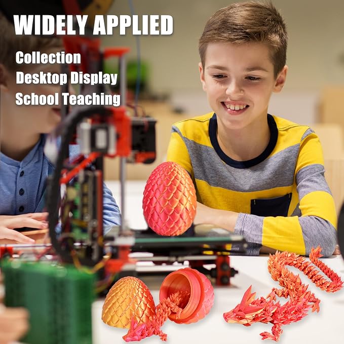 12" 3D Printed Dragon Eggs with Dragon, Articulated 3D Fidget Toys for Kids | Crystal 3D Dragon Toys for Boys Girls, Small 3d Printed Animals, Dino Dinosaur Eggs Toys, Easter Basket Stuffers（Red Gold）