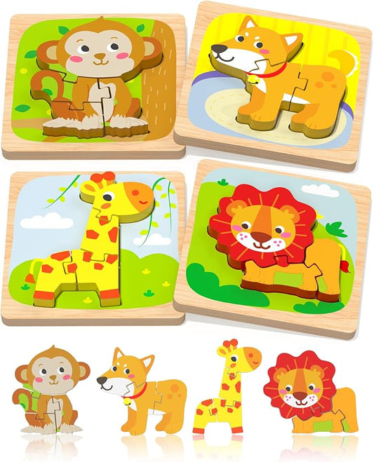 Benresive Wooden Toddler Puzzles, Montessori Toddler Toys for 1 2 Year Old | 4 Pcs Puzzles, 1 2 3 Year Old Girl Boy Great Gifts, Learning Educational Preschool Bolck Toys for 1 2 3 Year Old