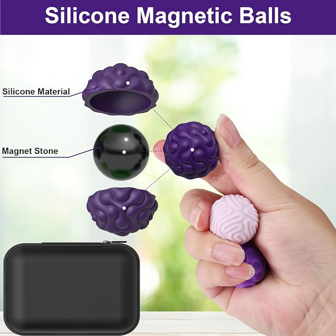 BUSOHA Silicone Magnetic Fidget Balls - 6 Pack Fidget Toys for Adult | Six Unique Textures Sensory Support,Quiet and Silent Stress Relief,Lightweight,Office,Travel,Anxiety,ADHD,Purple