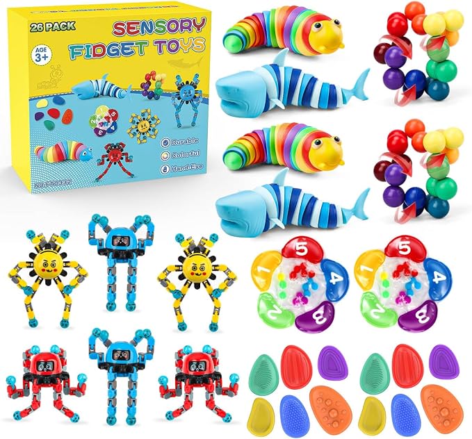 Fidget Sensory Toys for Kids Adults with Autism ADHD: 26 Pack Anxiety Relief Items Toy, Fun Classroom Prize & Travel Toys, Stress Relief Toy Gifts Party Favors for Kids