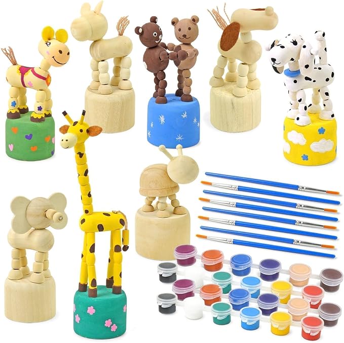 Arts and Crafts for Kids Ages 4-8 with Paints, Brushes, 8 Animals Figures | 8 Unfinished Wood Animal Figurines, DIY Kids Craft Kits for Painting Party Favors, Boys and Girls Gifts