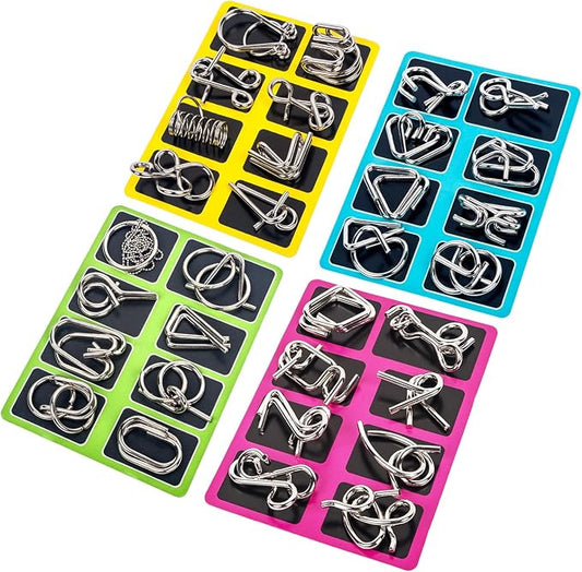 Ahyuan Metal Wire Puzzles Set 32 with Pouch Large Thick Brain Teaser Puzzles Fidget Toys IQ Test Mind Games Toys Magic Trick Toy Metal IQ Puzzle Party Favors for Kids Adults (Silver)