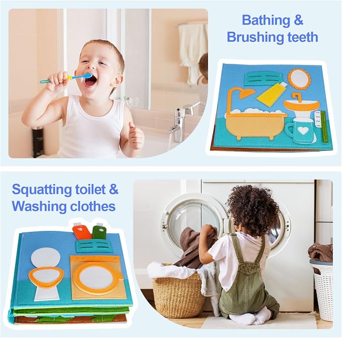 BizyKoady Montessori Busy Book for Toddlers 2-4, Pretend Play Quiet Book | Early Learning Educational, Travel Toys, Travel Essentials, Learning Activitie, Boys Christmas Gift, Felt