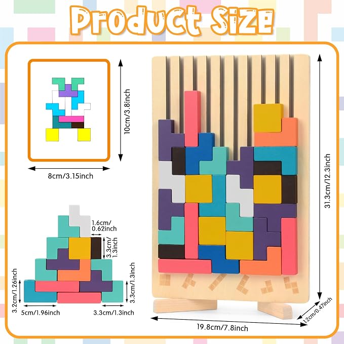 Wooden Stacking Puzzle Toy, Montessori Toys for 3+ Year Old, Wooden Brain Teaser Puzzles, 3D Russian Blocks, Educational Gift for Boys and Girls, Brain Teaser Activity for Home Decor & Toys & Games