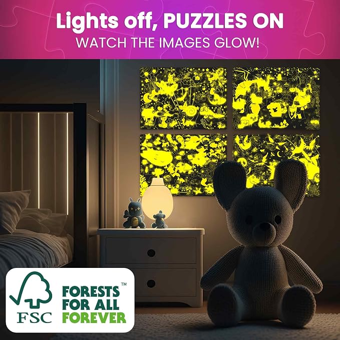 60 Piece Puzzles for Kids Ages 4-6 - 4 Unicorn Toddler Puzzles for Kids 4-8 | Glow in the Dark Puzzles with Mermaids and Fairy Tale - Fun Educational Toddler Game Toys Gift for Boys and Girls