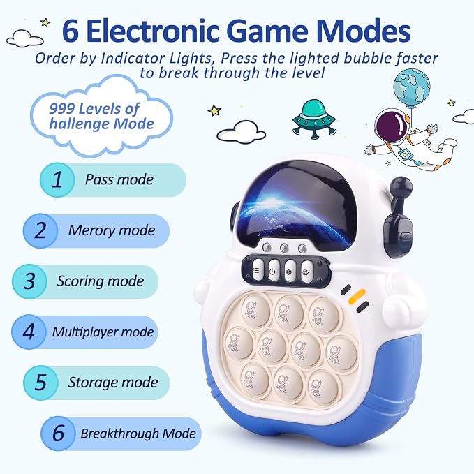 Blackma Fast Push Fidget Toy - Handheld Light Up Sensory Puzzle Game for Kids, Birthday & Easter Gift for Boys Girls Ages 3-12 (Blue-Astronaut)