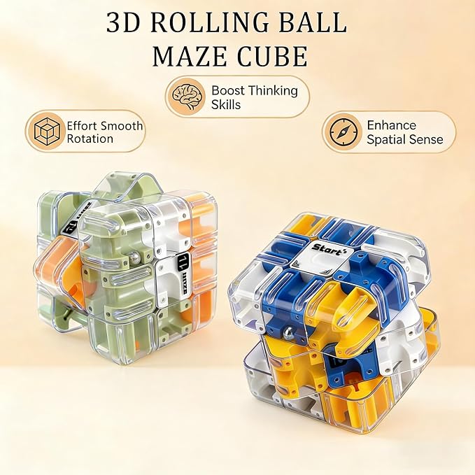 2 Pack 3D Rolling Ball Maze Cube Puzzle,Maze Cube for Kids Labyrinth 3D Puzzle Maze Cube Ball Twist Roll Brain Teaser Toys,Cultivate Logical Thinking for Logical Thinking for Family Game Birthday Gift