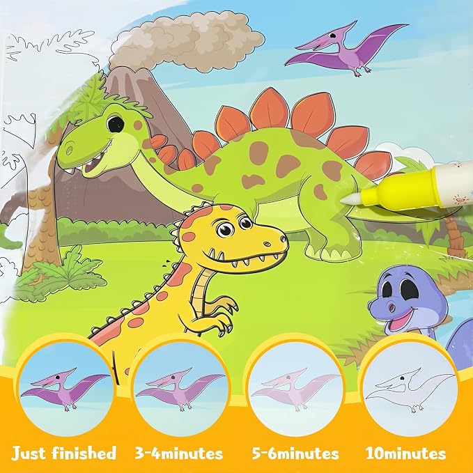 Bresdim Water Coloring Book, 4 Pack Water Painting Books for Toddlers 1-3 | Reusable Fairy Tale Animal Mess Free Coloring Book with Water Pen, Magic Paint with Water Book Travel Toy for Kid 3–6