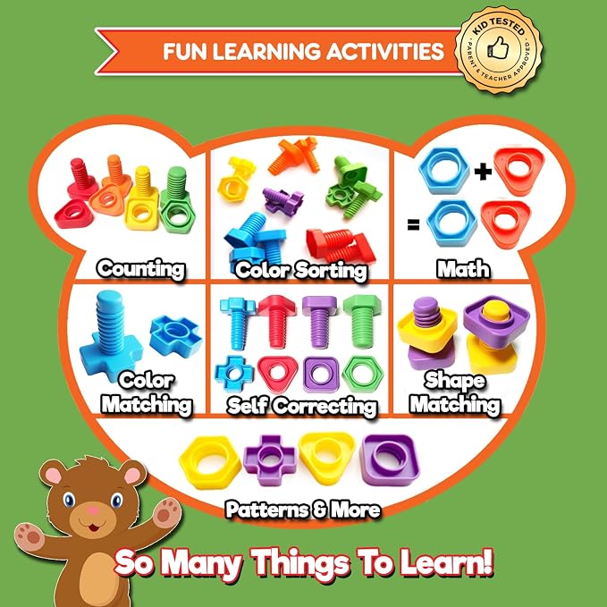 Twist & Turn Nuts n Bolts - Sort, Count, Match & Play with 12pc + eBook